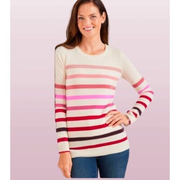 TALBOTS 100% Cashmere Crewneck Pullover - Pink Stripes Size XSmall